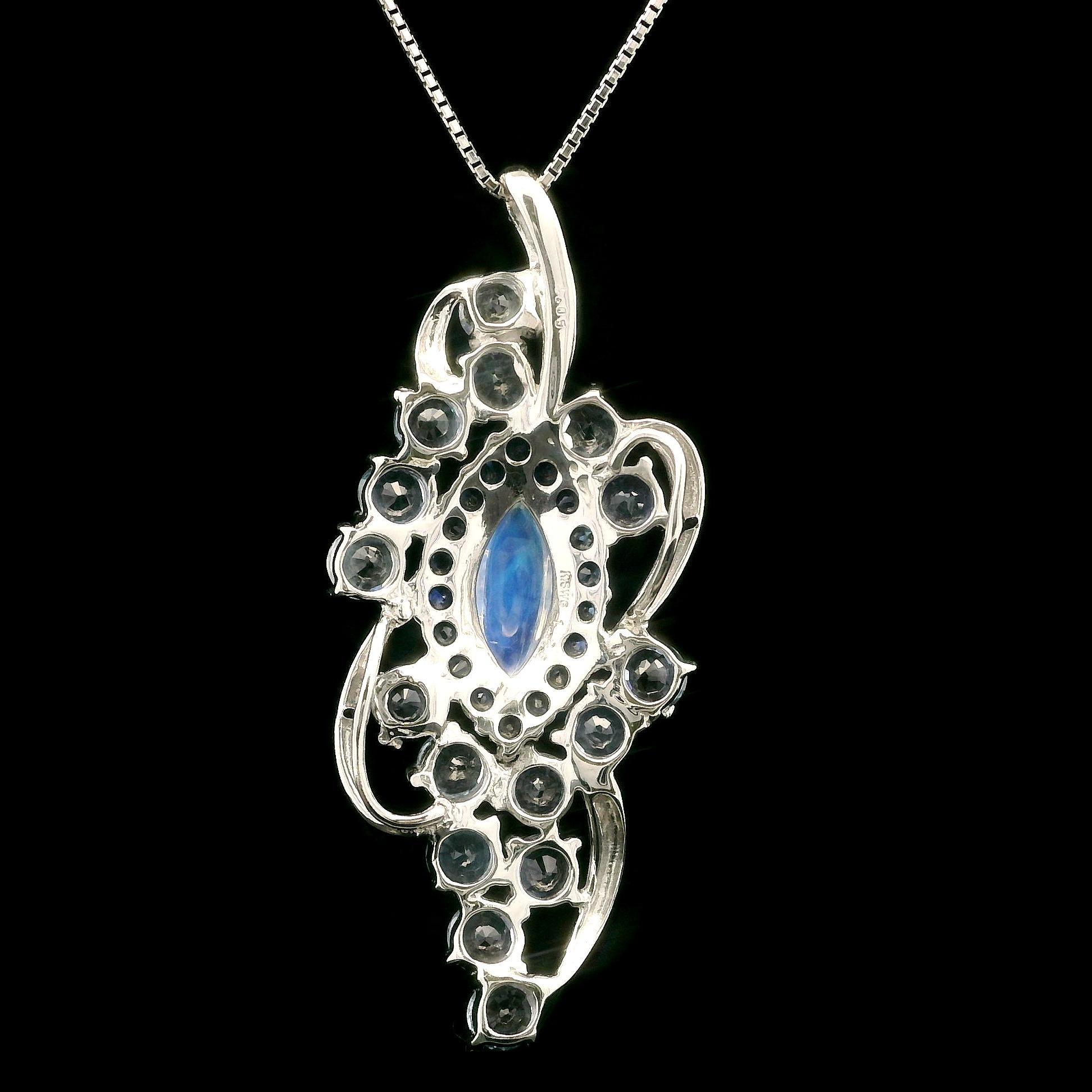 White Gold 5.31ctw Moonstone Light Blue Sapphire Pendant Adjustable Necklace For Sale 2