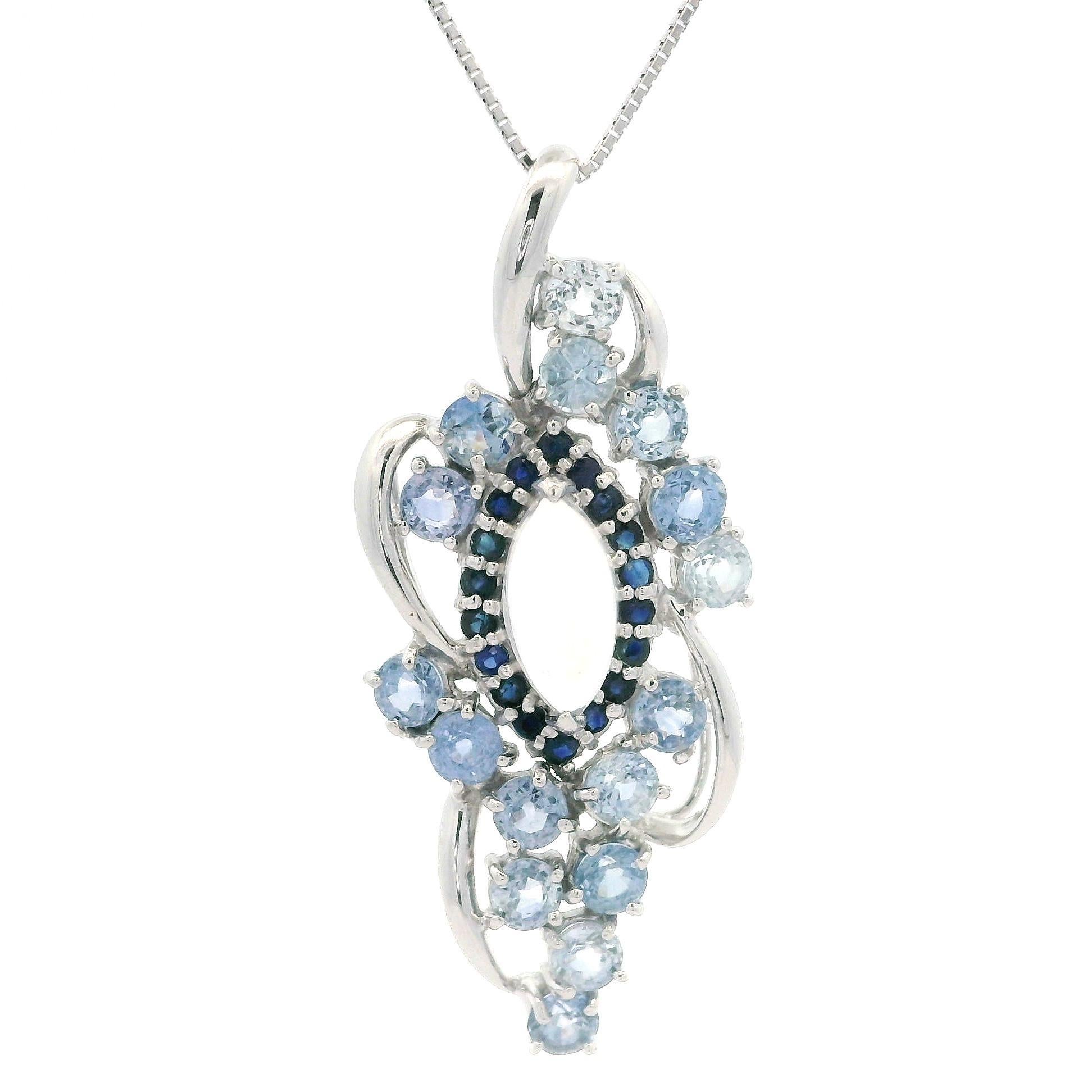 White Gold 5.31ctw Moonstone Light Blue Sapphire Pendant Adjustable Necklace For Sale 4
