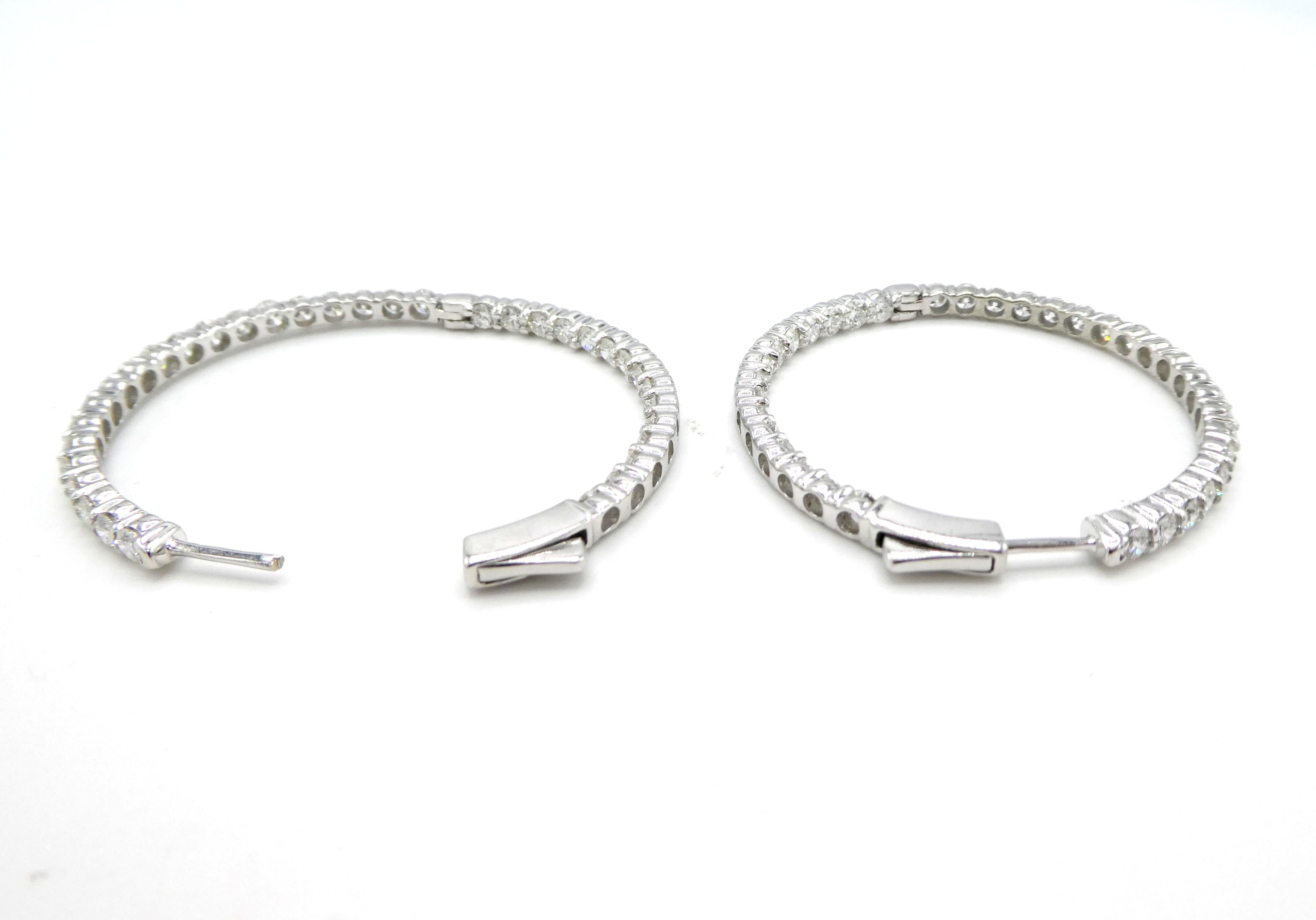 White Gold 5.50 Carat Inside Outside Hoop Earrings In Excellent Condition In  Baltimore, MD