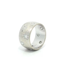 White Gold .60ctw Hand Set Star Pave Diamond Wide Florentine Eternity Band Ring