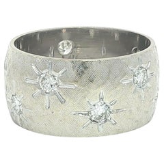 White Gold .60ctw Hand Set Star Pave Diamond Wide Florentine Eternity Band Ring