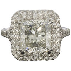 White Gold 6.50 Carat Certified Radiant Diamond Double Halo Engagement Ring