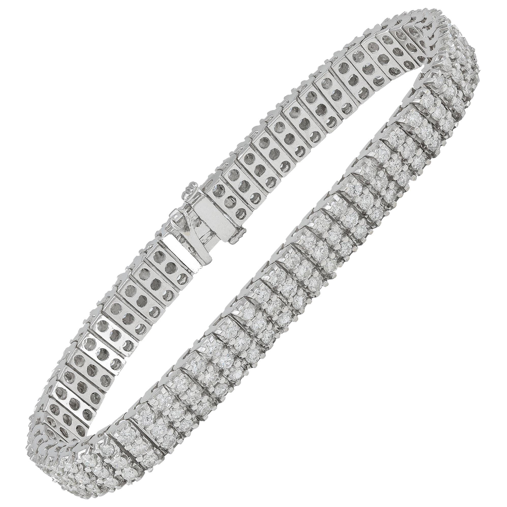 White Gold 7.50 Carat Diamond Three-Row Tennis Bracelet