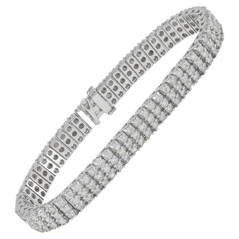 Bracelet de tennis à trois rangs en or blanc serti de diamants de haute qualité (7,50 ct), poids lourd
