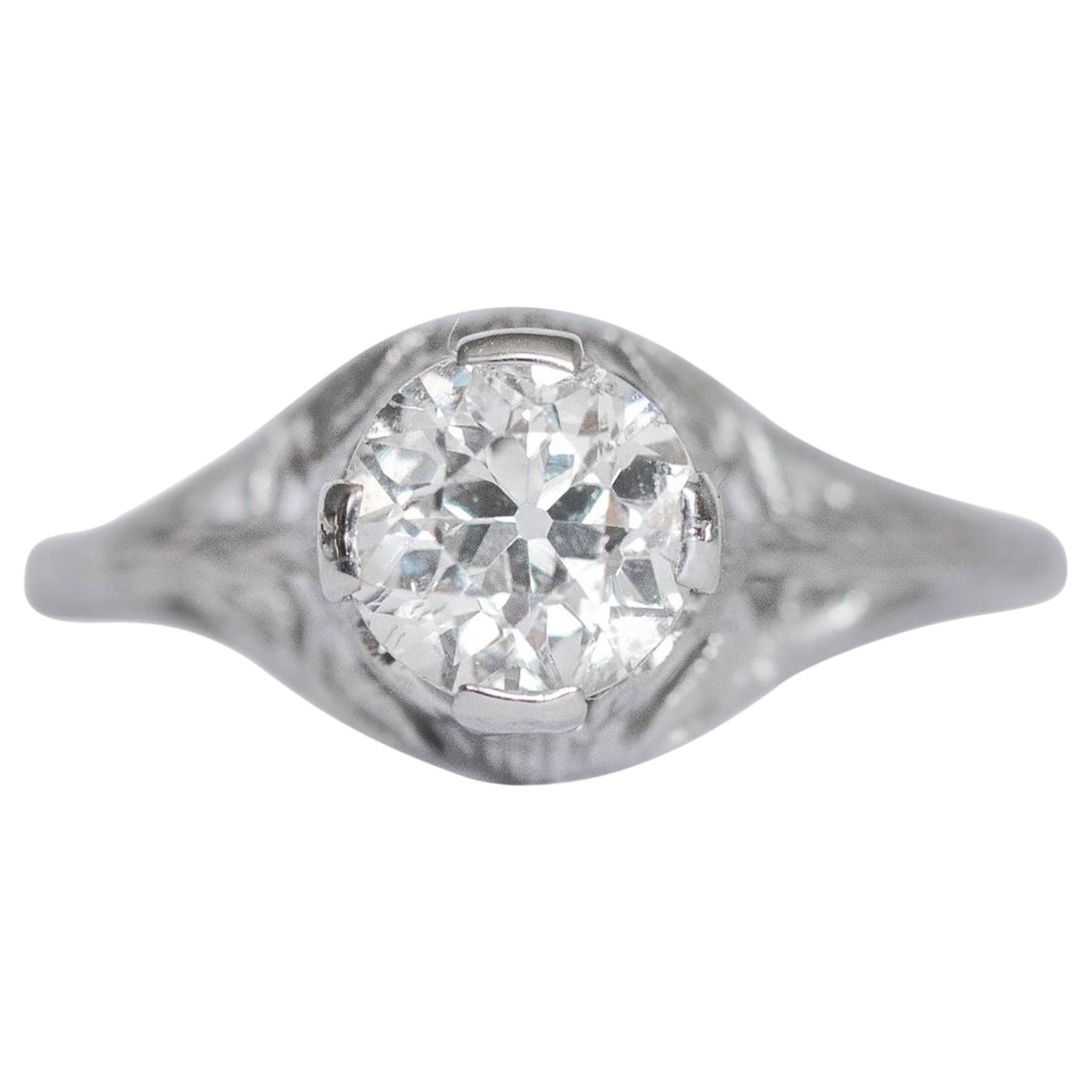 White Gold .80 Carat Solitaire Diamond Art Deco Filigree Engagement Ring