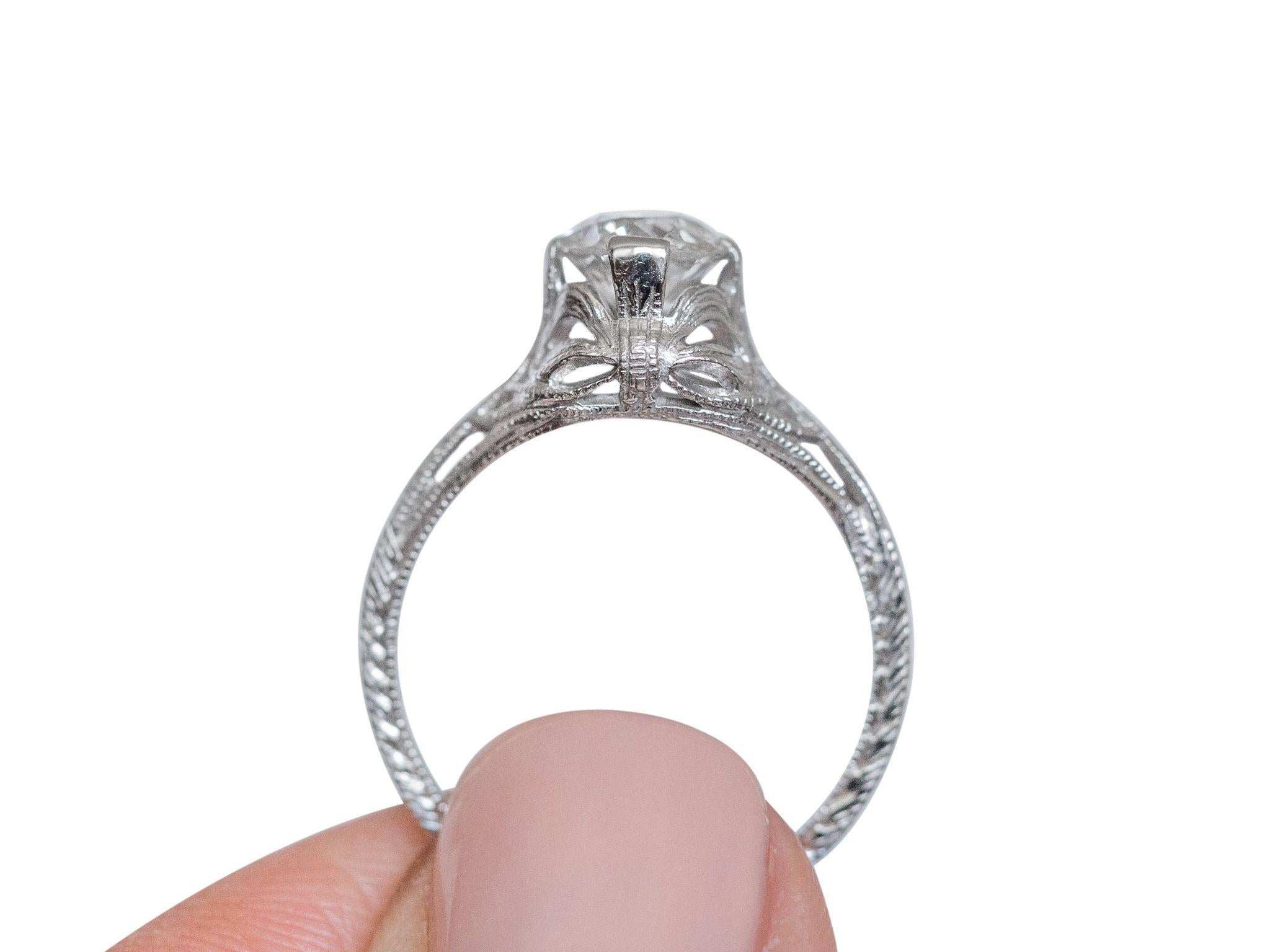 Old European Cut White Gold .80 Carat Solitaire Diamond Art Deco Filigree Engagement Ring