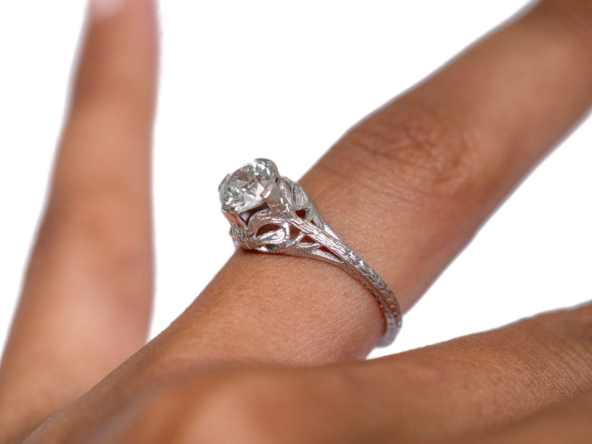 White Gold .80 Carat Solitaire Diamond Art Deco Filigree Engagement Ring 1