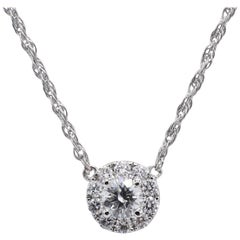 Used White Gold .86 Carat Diamond Halo Pendant Necklace
