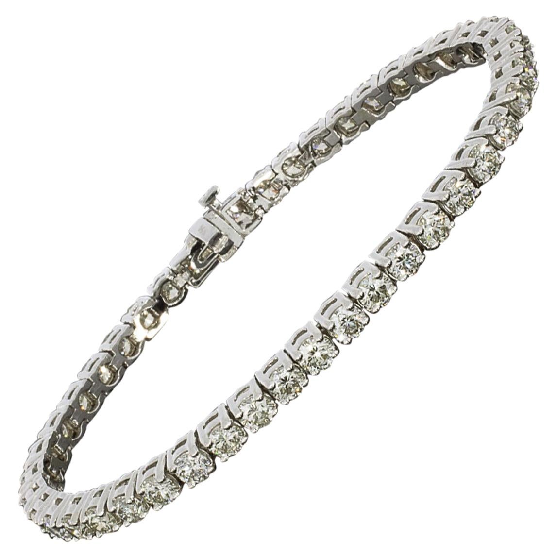 White Gold 8.93 Carat Round Diamond Tennis Line Bracelet For Sale