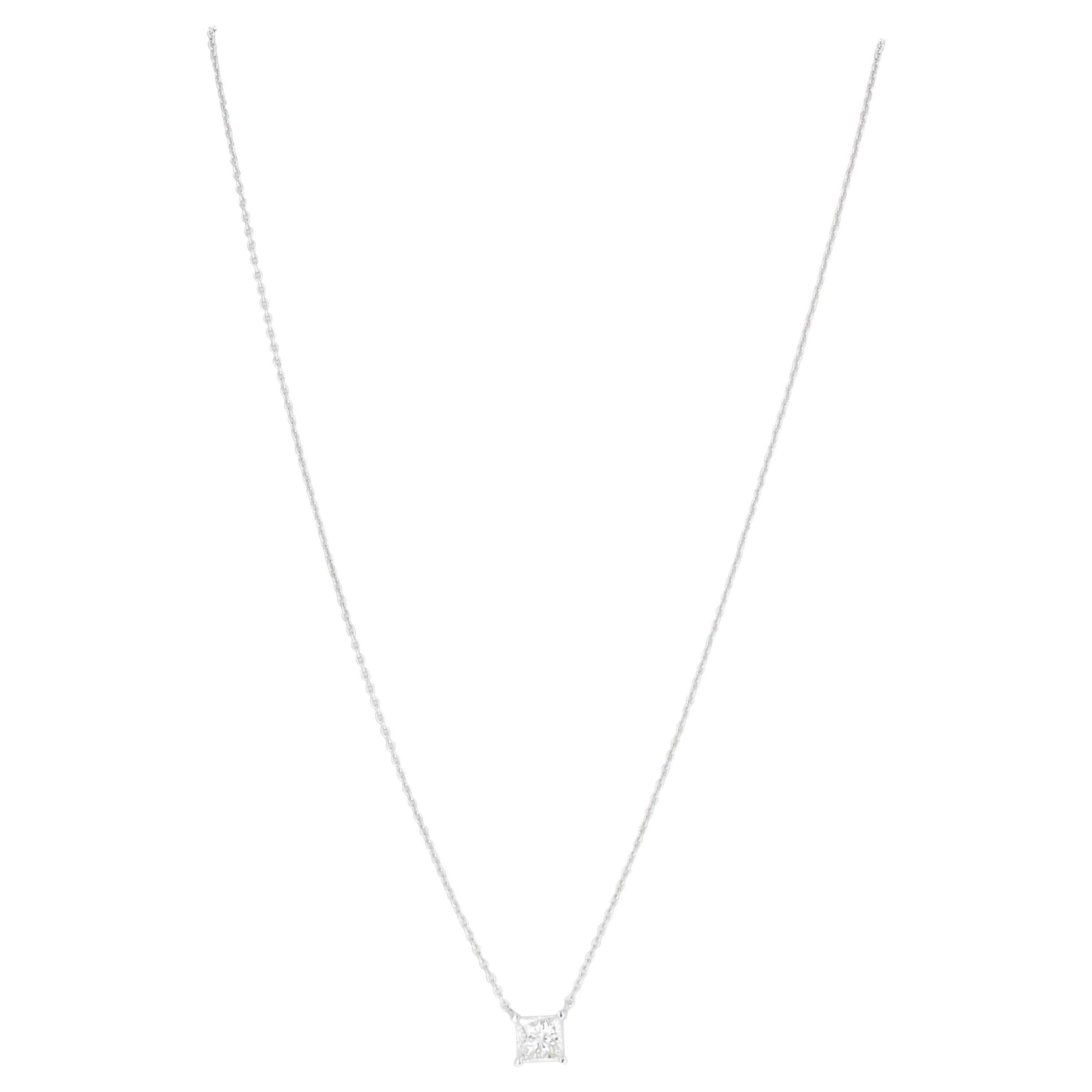 White Gold .98 Carat Princess Cut Diamond Pendant Necklace