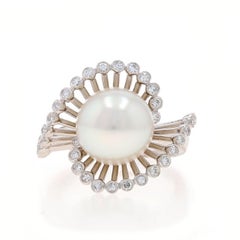 Anello bypass con perle Akoya e diamanti in oro bianco - 14k 0.32ctw Wave Swirl