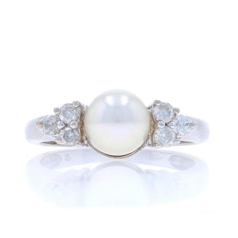 Size: 7 3/4
Sizing Fee: Up 2 sizes for $50 or Down 1 size for $50

Metal Content: 14k White Gold

Stone Information

Akoya Pearl

Natural Diamonds
Carat(s): .30ctw
Cut: Round Brilliant
Color: G - H
Clarity: I1 - I2

Total Carats: .30ctw

Style: