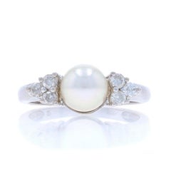 White Gold Akoya Pearl Diamond Ring - 14k .30ctw
