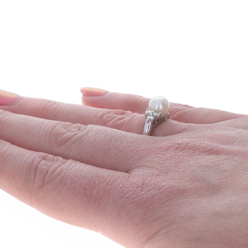 Women's White Gold Akoya Pearl Diamond Ring - 14k .30ctw For Sale