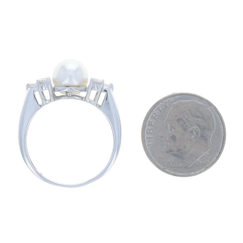 White Gold Akoya Pearl Diamond Ring - 14k .30ctw For Sale 1