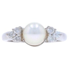 White Gold Akoya Pearl Diamond Ring - 14k .30ctw
