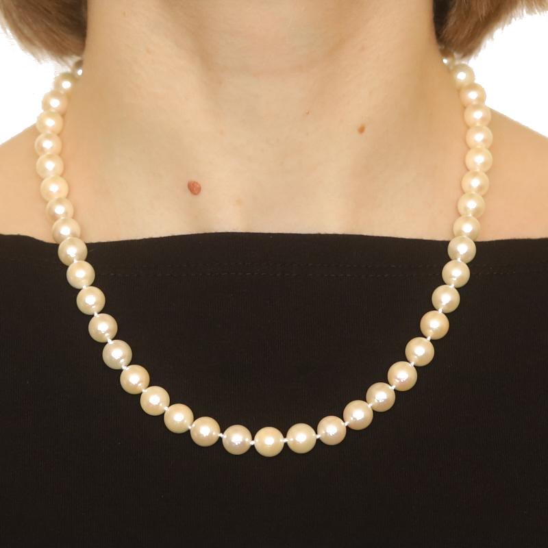 Bead White Gold Akoya Pearl Knotted Strand Necklace 18 1/2