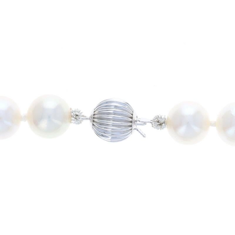 White Gold Akoya Pearl Knotted Strand Necklace 18 1/2