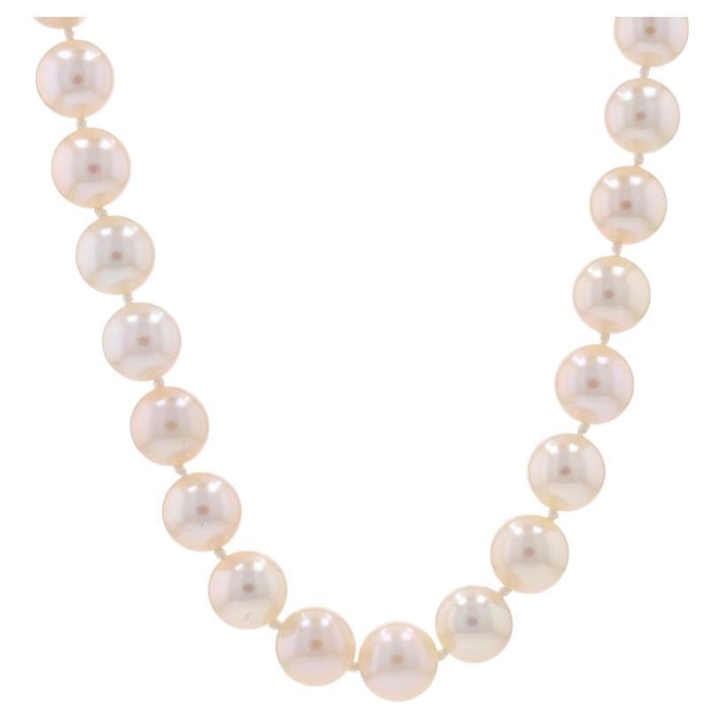 White Gold Akoya Pearl Knotted Strand Necklace 18 1/2" - 14k For Sale
