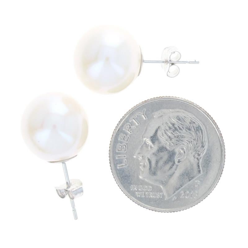 White Gold Akoya Pearl Stud Earrings 14k Pierced 10.5mm - 11mm In New Condition For Sale In Greensboro, NC