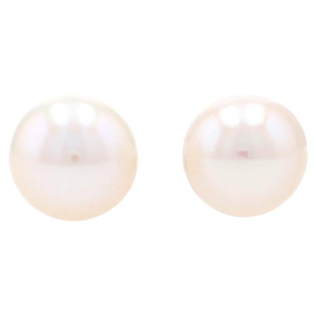 Clous d'oreilles Akoya perles 14 carats percées 10,5 mm - 11 mm en vente