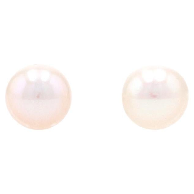 White Gold Akoya Pearl Stud Earrings 14k Pierced 7.5mm-8mm