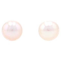 White Gold Akoya Pearl Stud Earrings 14k Pierced 7.5mm-8mm