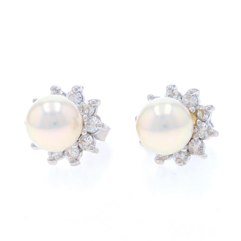 Perle Akoya in oro bianco, diamanti, borchie a raggiera 14k .80ctw, forate In condizioni ottime in vendita a Greensboro, NC
