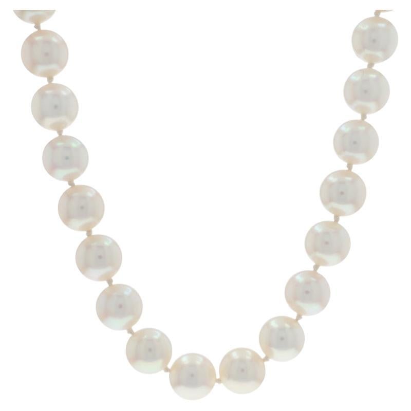 White Gold Akoya Pearls Diamond Vintage Necklace 19" - 14k .32ctw