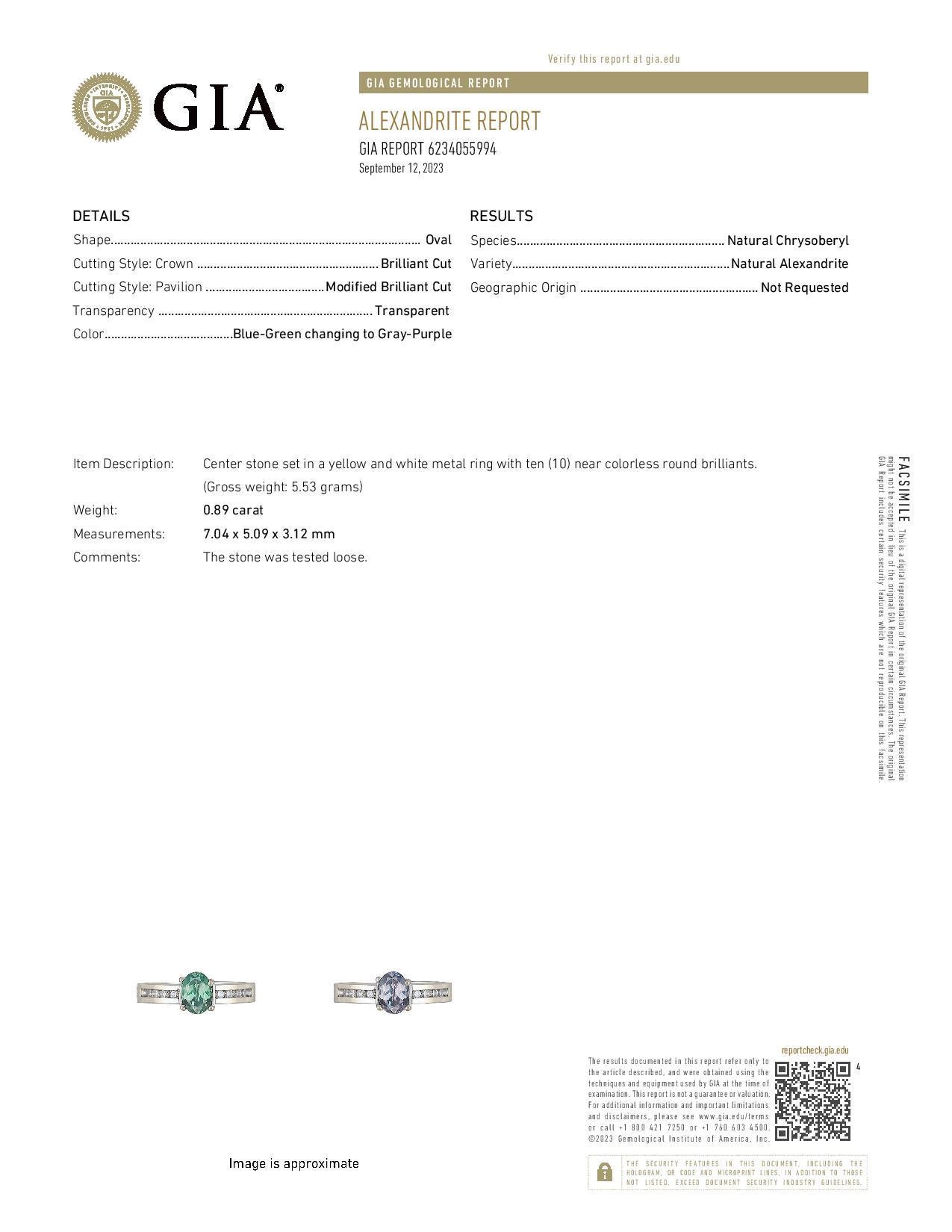 White Gold Alexandrite Diamond Ring - 18k Oval .30ctw GIA en venta 3