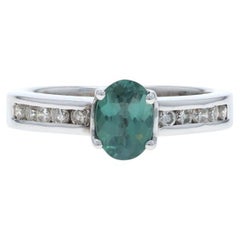 White Gold Alexandrite Diamond Ring - 18k Oval .30ctw GIA