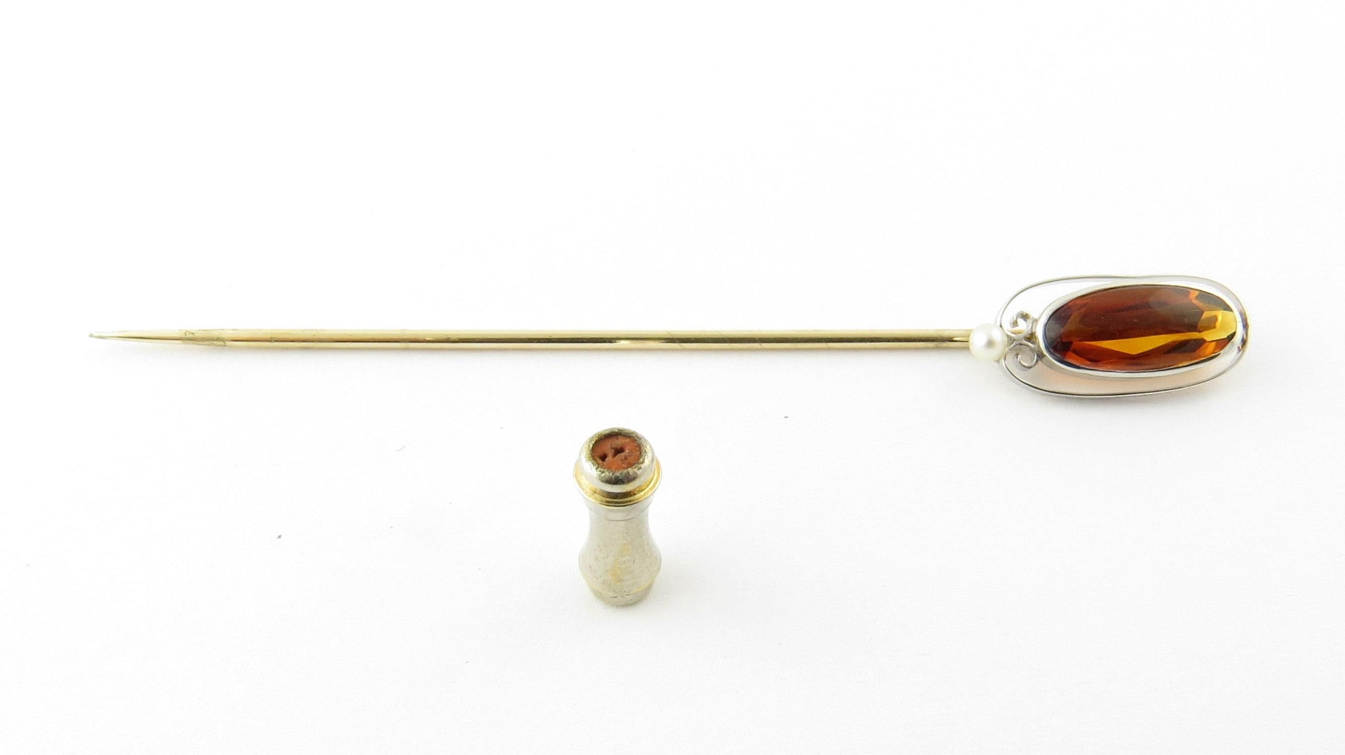 Women's White Gold Amber and Seed Pearl Stick Pin For Sale