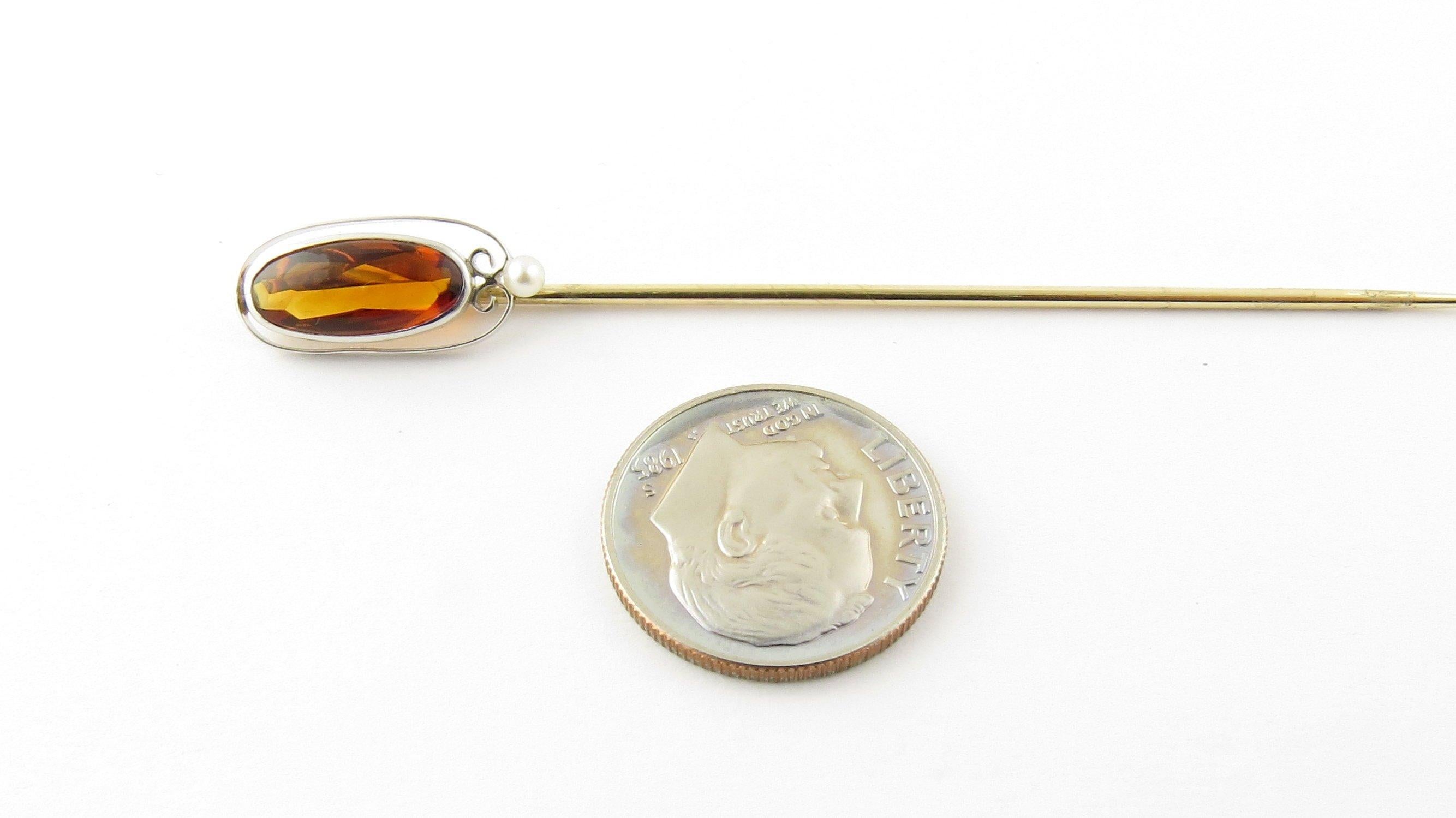 White Gold Amber and Seed Pearl Stick Pin For Sale 1