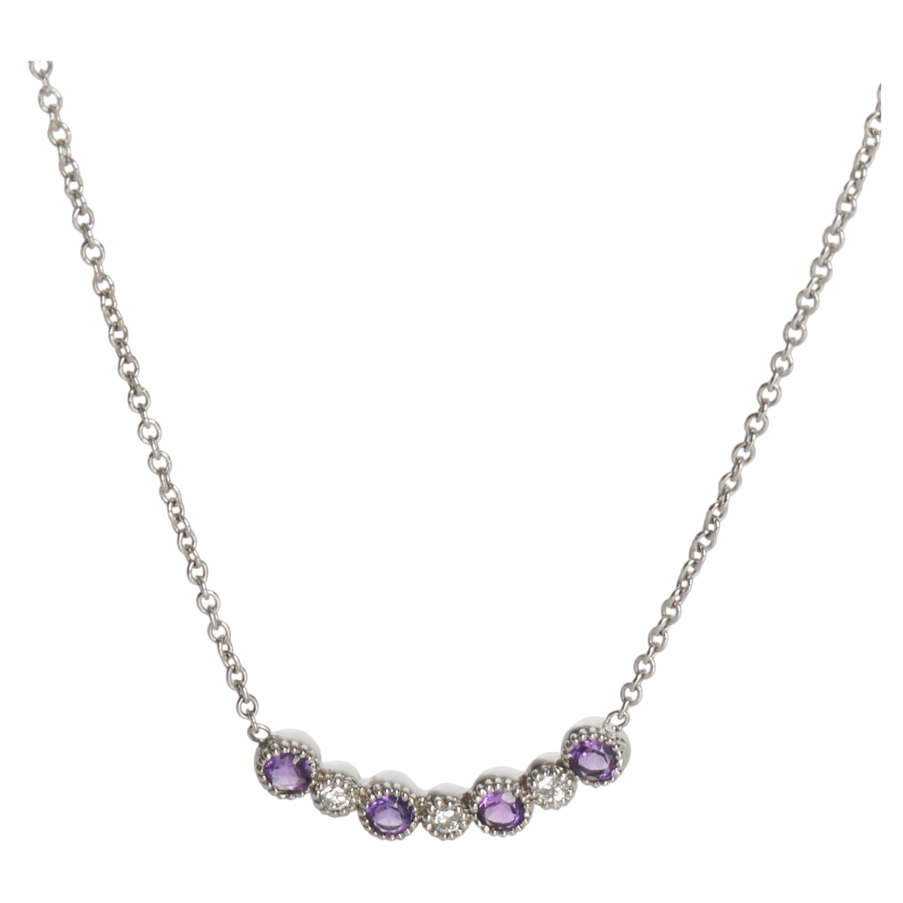 White Gold Amethyst and Diamond Pendant