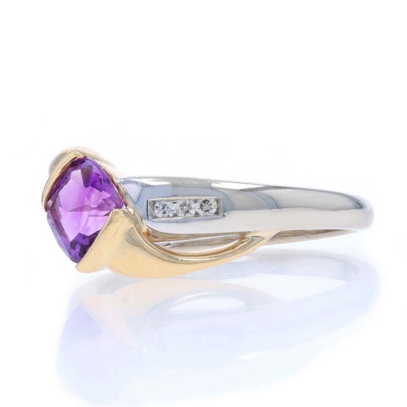Anello bypass con ametista e diamante in oro bianco - 14k Cushion .76ctw In condizioni ottime in vendita a Greensboro, NC