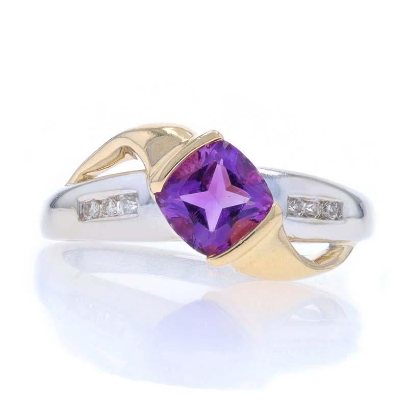 Anillo Bypass de Amatista y Diamante en Oro Blanco - 14k Cushion .76ctw