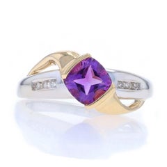 Anillo Bypass de Amatista y Diamante en Oro Blanco - 14k Cushion .76ctw