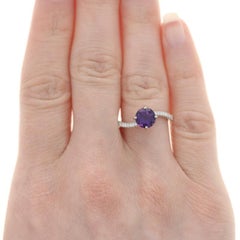 White Gold Amethyst & Diamond Bypass Ring - 14k Round 1.27ctw