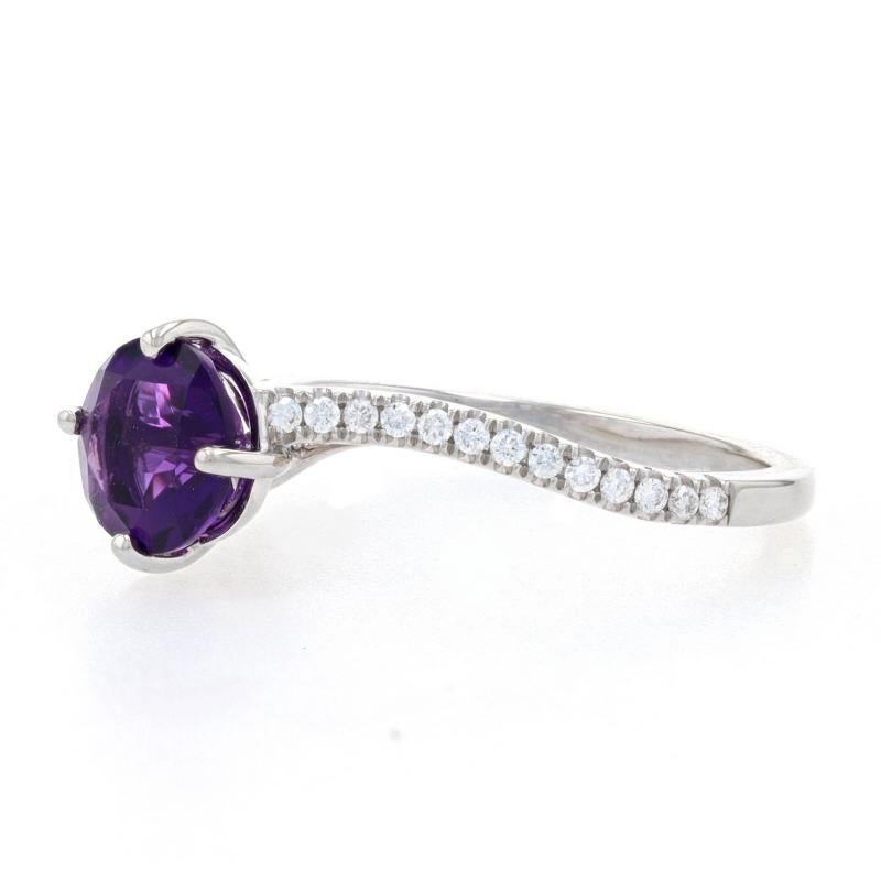 Round Cut White Gold Amethyst & Diamond Bypass Ring - 14k Round 1.27ctw For Sale