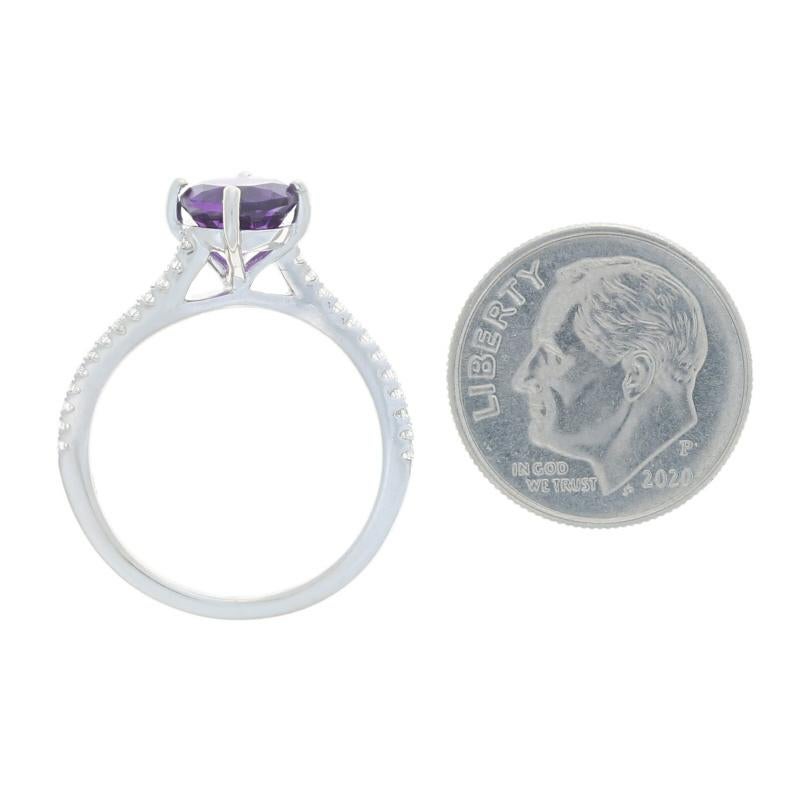 Women's White Gold Amethyst & Diamond Bypass Ring - 14k Round 1.27ctw For Sale