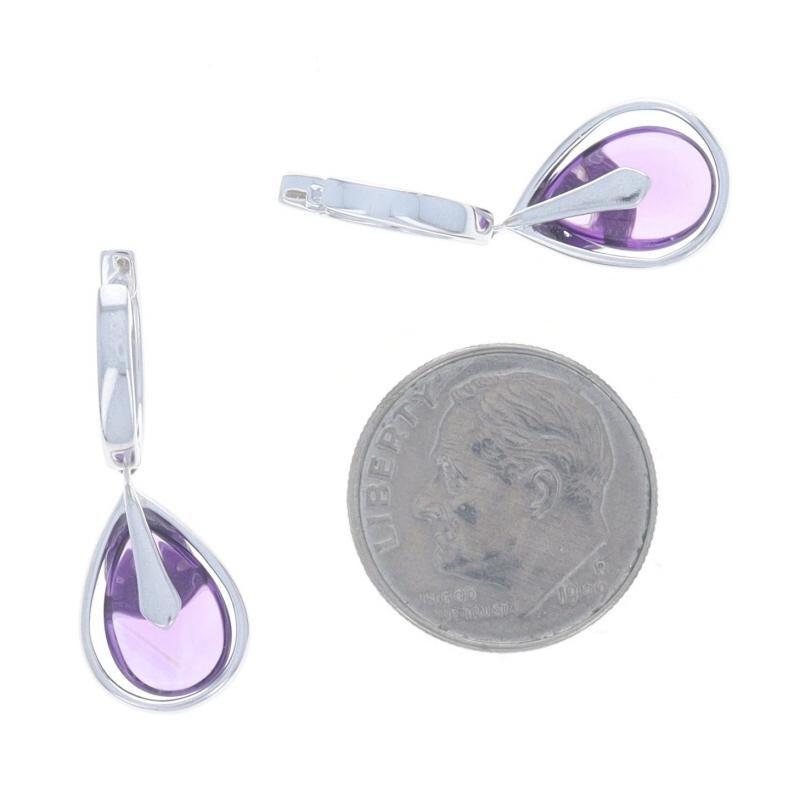 Orecchini con diamante e ametista in oro bianco - 14k Ametista cabochon 3,52ctw In condizioni ottime in vendita a Greensboro, NC