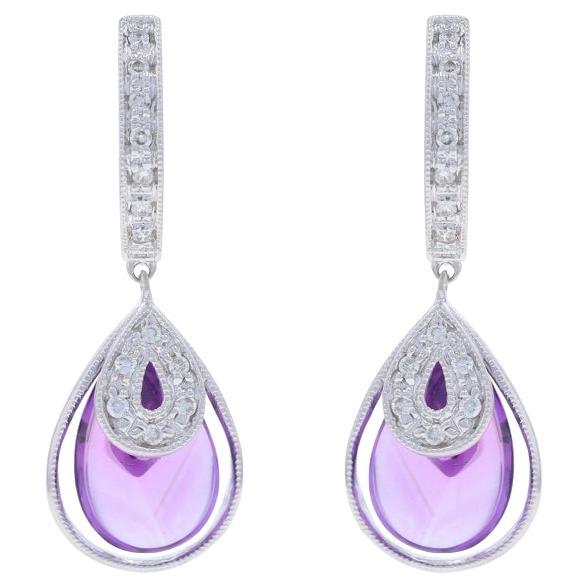 Orecchini con diamante e ametista in oro bianco - 14k Ametista cabochon 3,52ctw