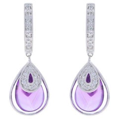 Orecchini con diamante e ametista in oro bianco - 14k Ametista cabochon 3,52ctw