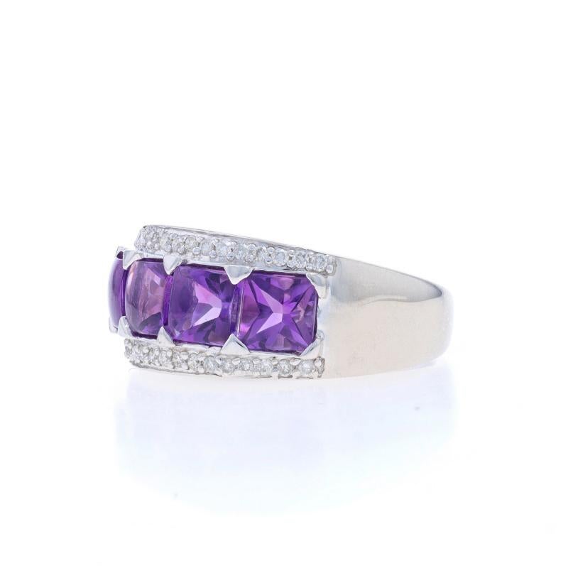 White Gold Amethyst Diamond Five-Stone Band - 14k Buff Top Square 3.24ctw Ring In Excellent Condition For Sale In Greensboro, NC