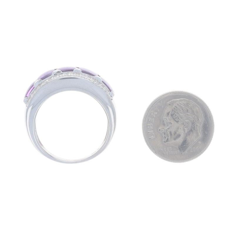 White Gold Amethyst Diamond Five-Stone Band - 14k Buff Top Square 3.24ctw Ring For Sale 1