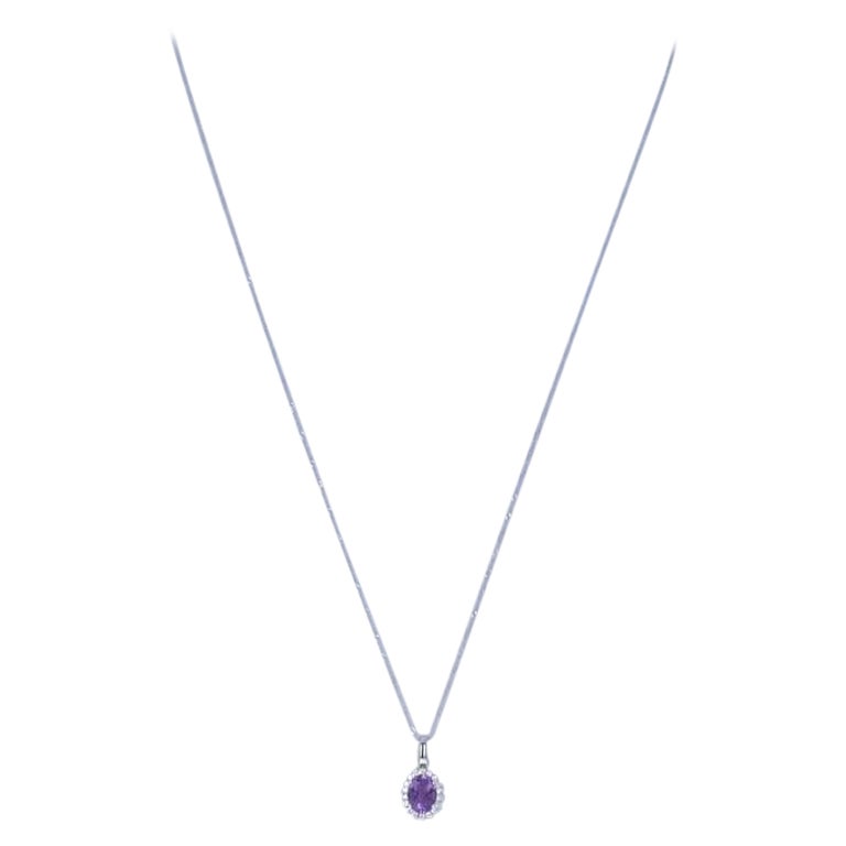 Halskette aus Weißgold mit Amethyst-Diamant-Halo-Anhänger 18" - 14k Oval 1,00ctw