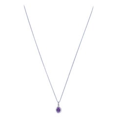 Halskette aus Weißgold mit Amethyst-Diamant-Halo-Anhänger 18" - 14k Oval 1,00ctw