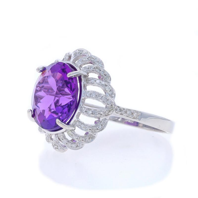 White Gold Amethyst Diamond Halo Ring - 14k Round 3.85ctw In Excellent Condition For Sale In Greensboro, NC