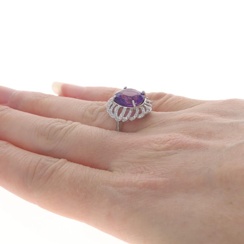 Women's White Gold Amethyst Diamond Halo Ring - 14k Round 3.85ctw For Sale