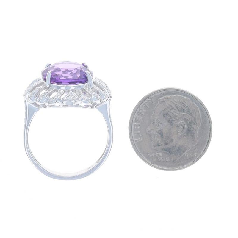 White Gold Amethyst Diamond Halo Ring - 14k Round 3.85ctw For Sale 1